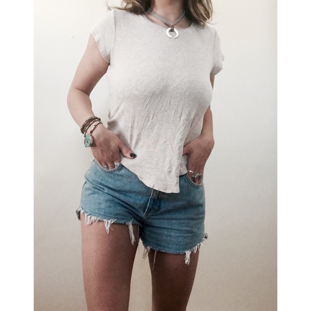 Basic Cream Ribbed Mini T-Shirt